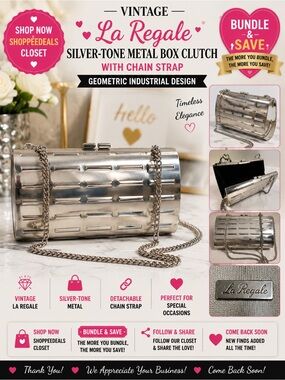 Vintage La Regale Silver-Tone Metal Box Clutch Crossbody Bag – Geometric Cutout